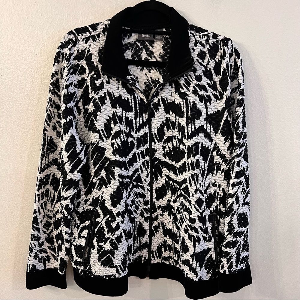 Chico’s Jacket Rochelle Black White Burnout Size 2 (Large 12) Zip Front